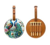 JTKREZ Bellissimo porta tee da golf stampato con fiori di pavone in pelle PU borsa per tee da golf per uomini e donne, marrone