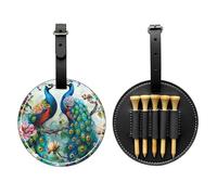 JTKREZ Bellissimo porta tee da golf stampato con fiori di pavone in pelle PU borsa per tee da golf per uomini e donne, nero