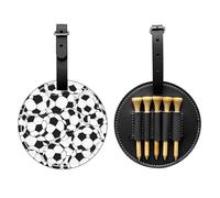 JTKREZ Borsa per tee da golf in pelle PU con motivo stampato a palloni da calcio in bianco e nero per golfisti, uomini e donne, nero