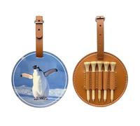 JTKREZ Simpatico pinguino stampato porta tee da golf in pelle PU borsa per golf uomo donna marrone