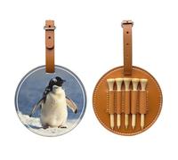 JTKREZ Simpatico pinguino stampato porta tee da golf in pelle PU borsa per golf uomo donna marrone