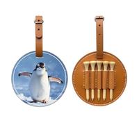 JTKREZ Simpatico pinguino stampato porta tee da golf in pelle PU borsa per golf uomo donna marrone