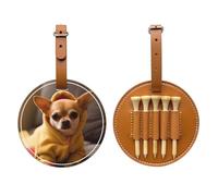 JTKREZ Simpatico porta tee da golf con stampa di chihuahua depresso in pelle PU, borsa per tee da golf per uomini e donne, marrone