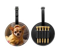 JTKREZ Simpatico porta tee da golf con stampa di chihuahua depresso, in pelle PU, per golfisti, uomini e donne, nero