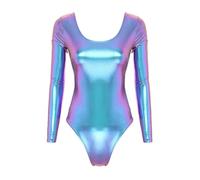 JTKSSCS Body Danza Body da Ginnastica Metallizzato Lucido a Maniche Lunghe Donna, in Maglia Balletto, Costume Ballo, Bagno Argentato, Tuta Attillata, Body Top(Colorful,S)