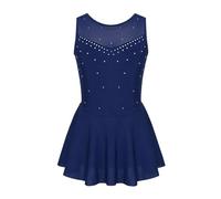 JTKSSCS Body Pattinaggio Bambini Scintillanti Strass Maglia Giuntura Balletto Ginnastica Body Ragazze Pattinaggio di Figura Vestito Bambini Contemporaneo Rave Danza Costume(Blue,12)