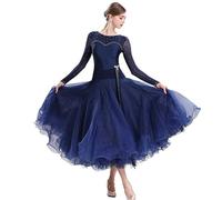 JTKSSCS Danza del Ventre Vestito Elegante Abito da Ballo da Sala, Costume da Competizione Moderno Standard Nazionale, Big Swing, Donne, Abiti da Ballo Valzer, Abbigliamento da palcoscenico(Blue1,L)