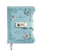 JTKSSCS Diario Con Lucchetto Ragazza letteraria Cuore Farfalla Blocco password Notebook Diario segreto for ragazze con pendente PU Squisito blocco note for studenti Libro da ufficio(Blue-Rose Garden)