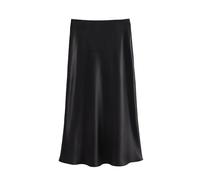 JTKSSCS Gonna Raso Lunga Gonna in Raso Nero da Donna, Elegante, Lunga, Estiva, Midi, da Ufficio(Black,S)