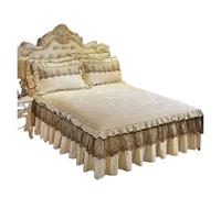 JTKSSCS Mantovane Giroletto 3 Pezzi copriletto sul Letto Gonna Letto in Pizzo di Lusso Addensare Bella Biancheria da Letto Lenzuola copriletti for la casa Queen/King Size(Beige,3pcs 160x200cm)