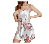 JTKSSCS Sottoveste Seta Pigiama Estivo da Donna in Raso di Seta ghiacciata con Bretelle, Scollo Rotondo, Semplice e Carino, con Stampa, Camicia da Notte(L)