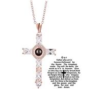 JTLB Collana con proiezione personalizzata, collana girocollo con croce di cristallo e preghiera per amici, padre, Plastica
