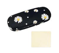 JTMKYO 1 custodia per occhiali a forma di margherita, con 1 panno giallo, unisex, custodia rigida per occhiali, adatta per studio, lavoro e viaggi, Nero , Taglia unica
