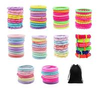 JTMKYO 1 set di 100 elastici colorati per capelli per ragazze con 1 sacchetto di velluto, corda elastica per capelli, accessori per capelli, cravatte per bambini, set decorativo