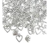 JTMKYO 100 ciondoli a forma di cuore in argento con fori, accessori per incisione retro, adatti per braccialetti e collane, 1,2*1,4cm, Argento