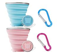 JTMKYO 2 bottiglie d'acqua pieghevoli con cordini, 2 moschettoni, tazza da viaggio, tazza per bambini portatile, bottiglia d'acqua pieghevole in silicone,adatta per viaggi e sport all'aria aperta.