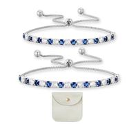 JTMKYO 2 bracciali con zirconi bianchi e blu con 1 custodia bianca, braccialetto dell'amicizia, accessori per gioielli con strass, bracciale regolabile, 3mm, Metallo