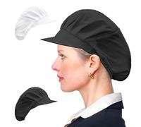 JTMKYO 2 Cappelli da Cuoco, Berretto Bianco per Lavori di Cucina, Rete per Capelli per Gastronomia, Cappello da Cucina per Uomo e Donna, Bianco/Nero
