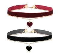 JTMKYO 2 Collane, Collare gotico, Collana regolabile a forma di cuore, anello di velluto in metallo collana vintage per le donne, collana in stile rock Collane (nero, rosso), Tessuto、Metallo