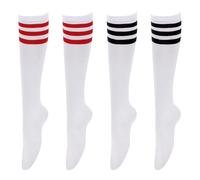 JTMKYO 2 Paia di Calze a Righe Lunghe da Donna, Triple Orizzontali, Versatili a Polpaccio, Alte, Scaldamuscoli, Uniformi di Media Lunghezza, Bianco, 10-20