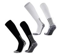 JTMKYO 2 paia di calzini lunghi da calcio, presa da calcio, calzini antiscivolo con punti in gomma, per calcio, rugby, corsa o allenamento (nero, bianco), Nero , 41