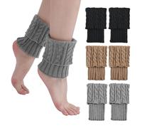 JTMKYO 3 scaldamuscoli a maglia, calzini corti invernali con bottoni, fodere per stivali termici, per mantenere i piedi caldi in inverno, nero, Nero Grigio Kaki, 16