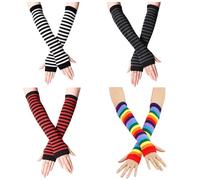 JTMKYO 4 guanti lunghi a righe da donna, maniche a dita, guanti termici lavorati a maglia, senza dita, guanti alla moda, adatti per l'uso caldo in autunno e inverno, Nero, Bianco, Rosso, Grigio,