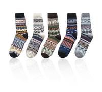 JTMKYO 5 paia di calzini scuri retrò, caldi accessori invernali, calzini da casa a maglia, calzini colorati al centro del polpaccio, calzini casual in lana, calzini da donna in stile etnico (5 stili),