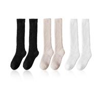 JTMKYO 3 paia di calzini caldi in cotone da donna, calze lunghe al ginocchio, per l'inverno, calde e comode, calze ispessite, per donne e ragazze in inverno (nero, bianco, cachi), Nero, bianco, kaki