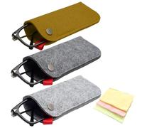 JTMKYO Set di 3 tasche per occhiali e 3 panni per occhiali, custodia morbida per occhiali da donna, custodia per occhiali da sole, custodia ultra sottile, grigio., Taglia unica