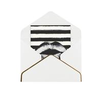 JTNWEC Biglietto di auguri con motivo a righe bianche e nere stampate con motivo a labbra con oro - carta perlata tagliata, biglietti di compleanno bianchi per occasioni speciali