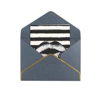 JTNWEC Biglietto di auguri con motivo a righe bianche e nere stampate con motivo a labbra con oro - carta perlata tagliata, biglietti di compleanno neri per occasioni speciali