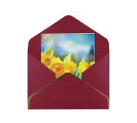 JTNWEC Biglietto di auguri con stampa a fiori di narciso con oro - carta perlata tagliata, biglietti di compleanno rosso scuro per occasioni speciali