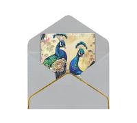 JTNWEC Biglietto di auguri con stampa a motivo pavoni con carta perlata color oro, biglietti di compleanno grigio chiaro per occasioni speciali