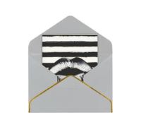 JTNWEC Biglietto di auguri con stampa a righe bianche e nere con motivo a labbra con oro - carta perlata tagliata, biglietti di compleanno grigio chiaro per occasioni speciali