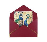 JTNWEC Biglietto di auguri con stampa con pavoni e carta perlata color oro, biglietti di compleanno rosso scuro per occasioni speciali