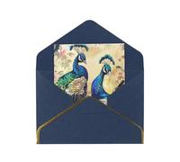 JTNWEC Biglietto di auguri con stampa di pavoni con carta perlata dorata, biglietti di compleanno blu per occasioni speciali