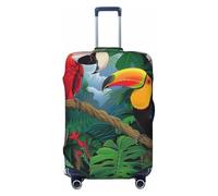 JTNWEC Copertura per bagagli da viaggio con stampa di ara e tucano appollaiati di foreste pluviali tropicali - Protezione elastica per valigie personalizzate, nero, XL( Fit 29-32 Inch Luggage)