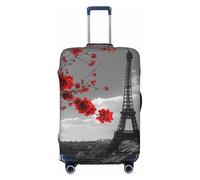 JTNWEC Grigio Parigi Torre Eiffel Paesaggio Urbano Stampa Fiore Rosso Copertura Bagagli da Viaggio - Personalizzazione Elastico Valigie, Nero, L( Fit 25-28 Inch Luggage)