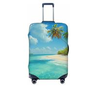 JTNWEC Isola con spiaggia di sabbia e palme stampa viaggio bagagli copertura - Personalizzazione elastica valigia Protector, Nero, L( Fit 25-28 Inch Luggage)