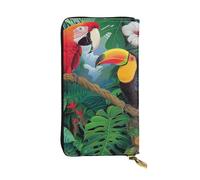 JTNWEC Portafoglio da donna in pelle - ara e tucano appollaiato di foreste pluviali tropicali stampe portamonete porta carte di viaggio borsa con cerniera borsa per telefono cellulare, nero, taglia