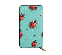 JTNWEC Portafoglio da donna in pelle - coccinelle rosse su sfondo blu stampe portamonete porta carte di viaggio porta carte di credito borsa con cerniera borsa per telefono cellulare, nero, taglia