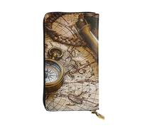 JTNWEC Portafoglio da donna in pelle, con stampa di bussola e vecchia mappa del mondo, portamonete, porta carte da viaggio, borsa con cerniera, borsa per telefono cellulare, nero, taglia unica,