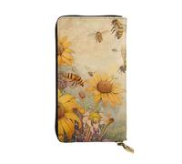 JTNWEC Portafoglio da donna in pelle - rurale api da miele stampe floreali portafoglio da viaggio porta carte di credito con cerniera portafoglio per cellulare, nero, taglia unica, moderno, nero,