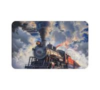 JTNWEC Zerbino con stampa di treno a vapore e nuvole, morbido, antiscivolo, per cucina, bagno, pavimenti, 49,5 x 80 cm