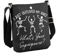 JTOUK Borsa a tracolla con scritta "I Just Outlived My Knee Surgery Recovery", idea regalo per il recupero del ginocchio, Sopravvissuto al mio ginocchio Cb Eu, 8.27 Inches ×6.5 Inches × 0.79 Inches