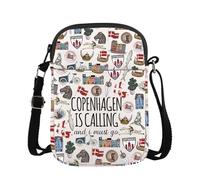 JTOUK Borsa a tracolla Copenhagen Viaggio Danimarca Vintage Regalo di viaggio Danimarca Viaggio Culture Regalo, Copenaghen chiama Cr Eu, 5.91 Inches ×8.27 Inches