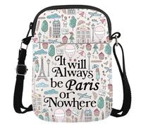 JTOUK Borsa a tracolla da viaggio a tema Parigi con scritta "It Will Always Be Paris or Nowhere", Be Paris Cr Eu, 5.91 Inches ×8.27 Inches
