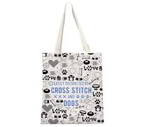 JTOUK Borsa a tracolla per punto croce e amanti dei cani, facilmente distratta da punto croce e borsa tote per cani, Stitch & Dogs Tote EU