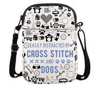 JTOUK Borsa a tracolla per punto croce e amanti dei cani, facilmente distratta da punto croce e borsa a tracolla con cerniera per cani, Sti & Dogs Cr Eu, 5.91 Inches ×8.27 Inches